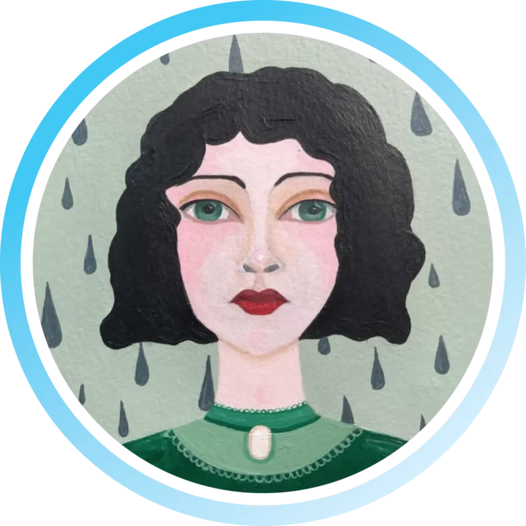 painting of a ladies face with raindrops
